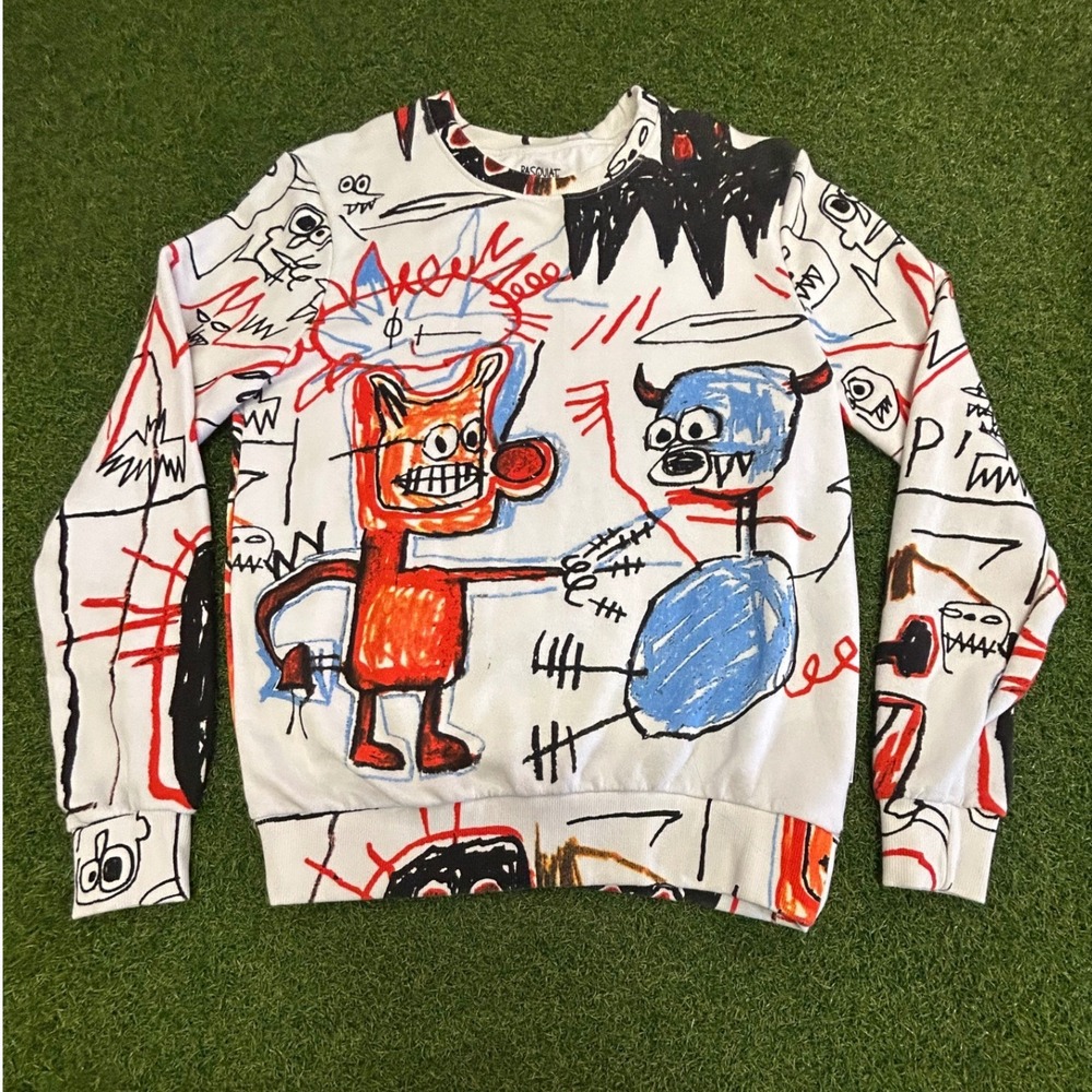 Eleven Paris Basquiat Graphic Sweatshirt White All Over Print Art Mens Small